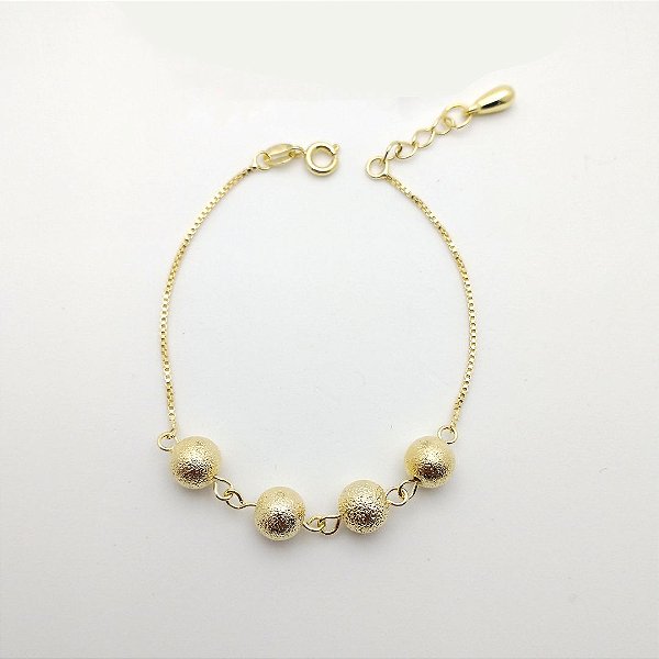 Pulseira folheado a ouro 18k bolinha 8mm fosca