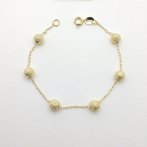 Pulseira folheado a ouro 18k bolinha 6mm fosca