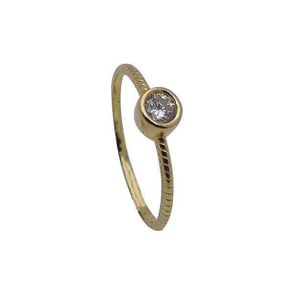 Anel folheado ouro 18k zircônia redonda