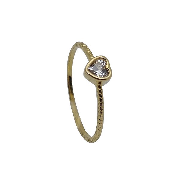 Anel folheado ouro 18k zircônia coração