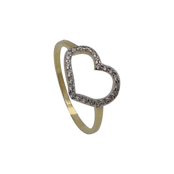 Anel folheado ouro 18k coração micro zircônia