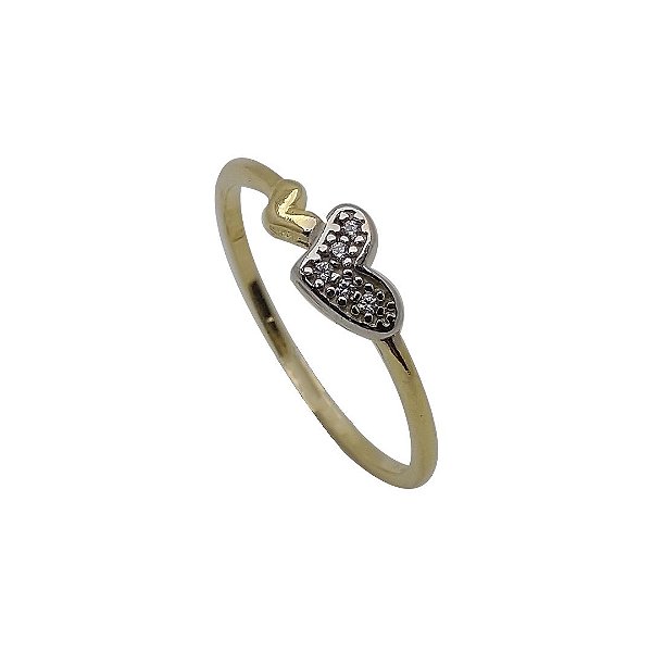 Anel folheado ouro 18k coração zircônia