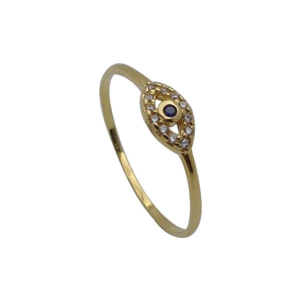 Anel folheado ouro 18k olho zircônia