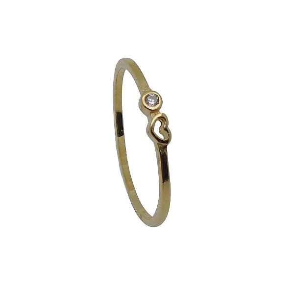 Anel folheado ouro 18k mini coração zircônia redonda