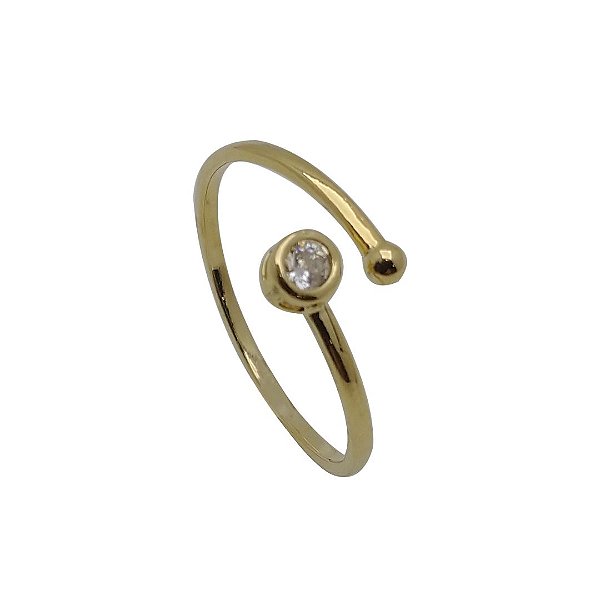 Anel folheado ouro 18k bolinha zircônia redonda