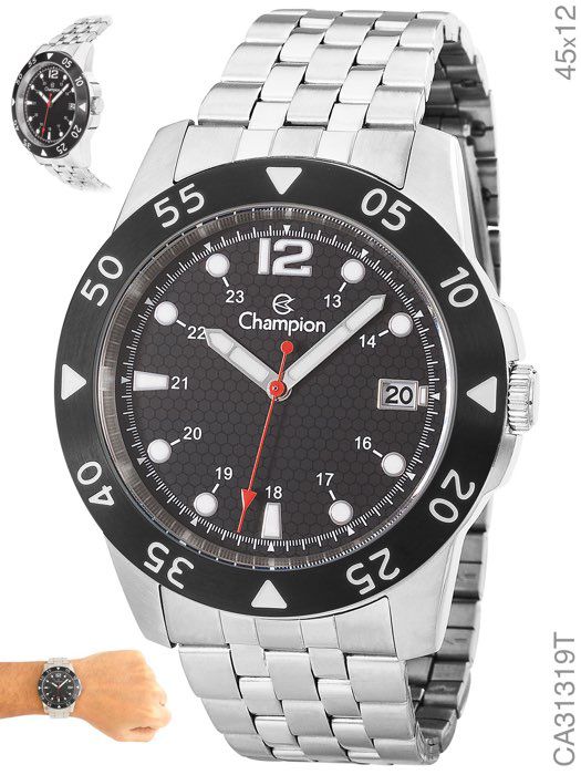 Relógio Champion Masculino prata calendário CA31319T