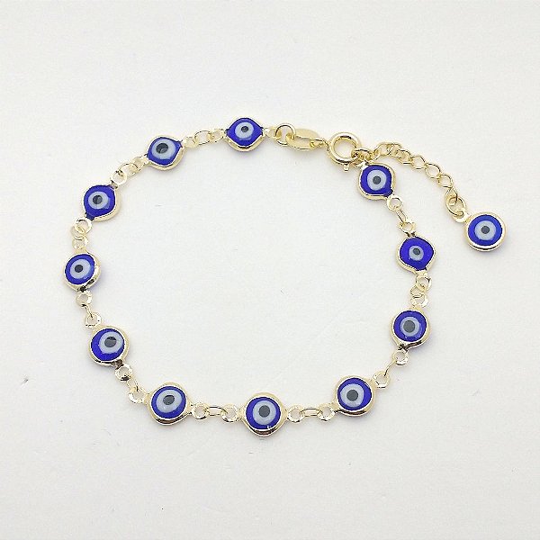 Pulseira folheada a ouro 18k olho grego sintético azul