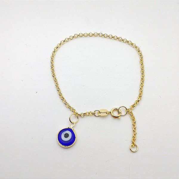 Pulseira folheado a ouro 18k olho grego azul