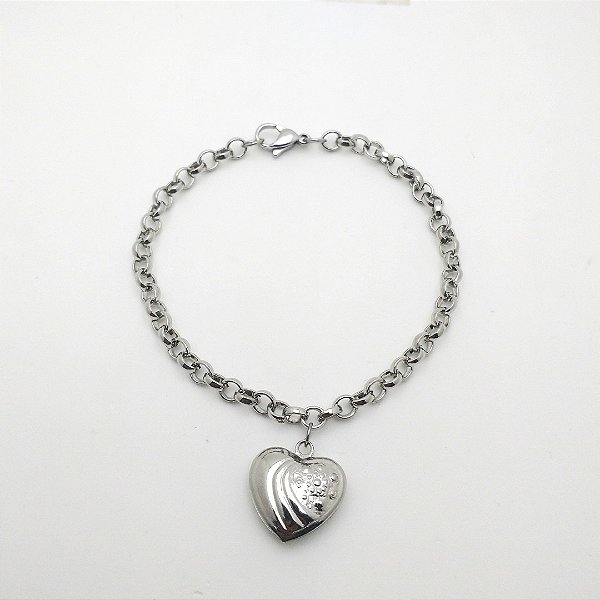 Pulseira de aço inoxidável elo português coração