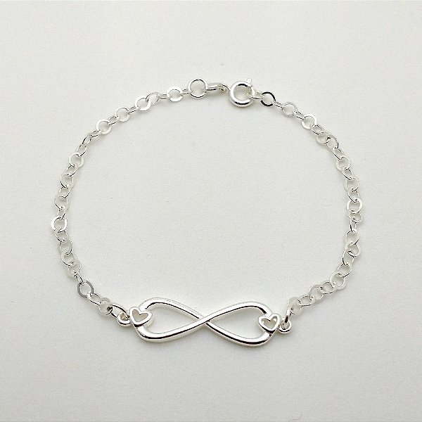 Pulseira de prata 925 infinito coração