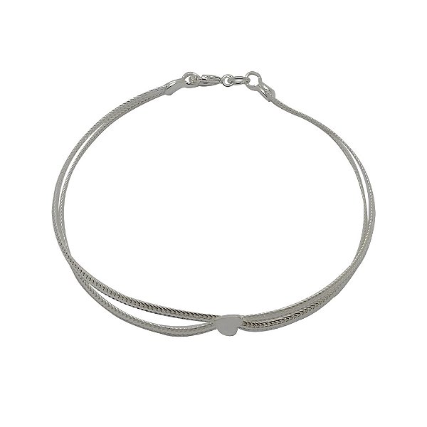 Pulseira de prata 925 rabo de rato coração