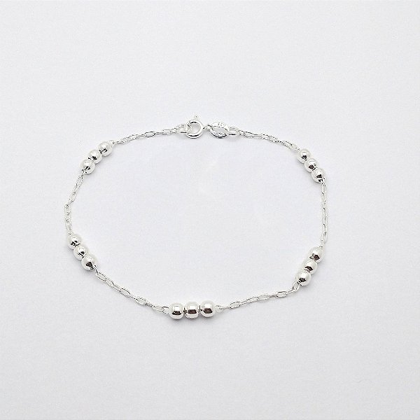 Pulseira de prata 925 bolinhas triplas