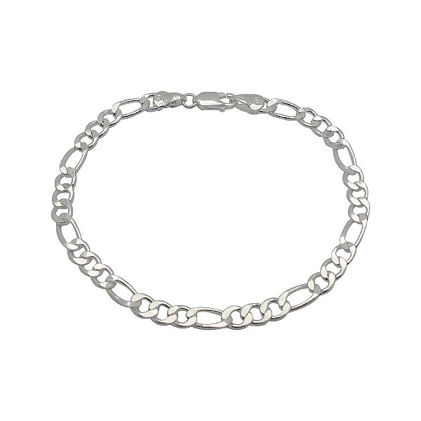 Pulseira de prata 925 groumet figaro masculina 3x1  5mm