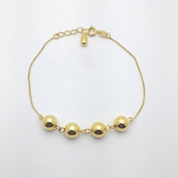 Pulseira folheado a ouro bolinha lisa