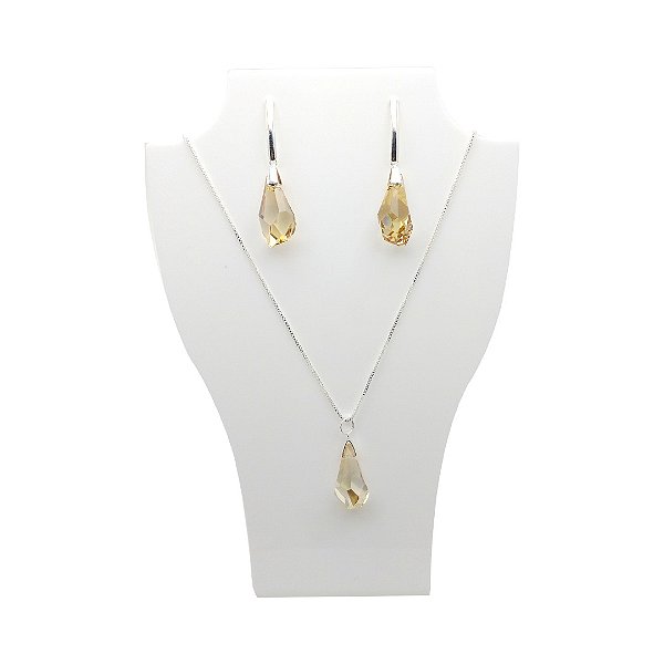 Conjunto de prata 925 cristal champanhe