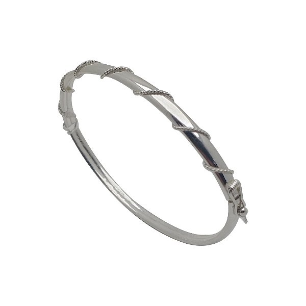 Bracelete de prata 925 fio torcido redondo 4mm