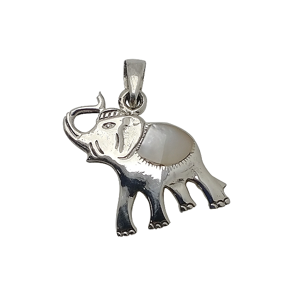 Pingente de prata 925 elefante com pedra madre pérola