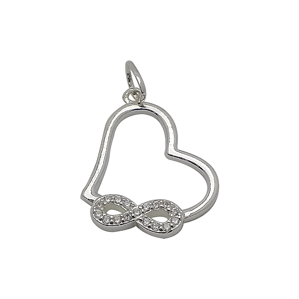 Pingente de prata 925 coração liso infinito zircônia