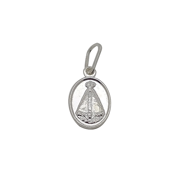 Pingente de prata 925 medalha oval N. S. Aparecida