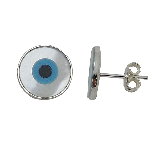 Brinco de prata 925  madre pérola olho grego 10mm