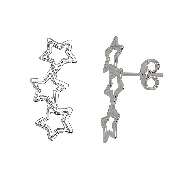 Brincos de prata 925 ear curff estrelas vazadas