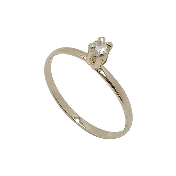 Anel folheado a ouro 18k solitário com pedra zircônia