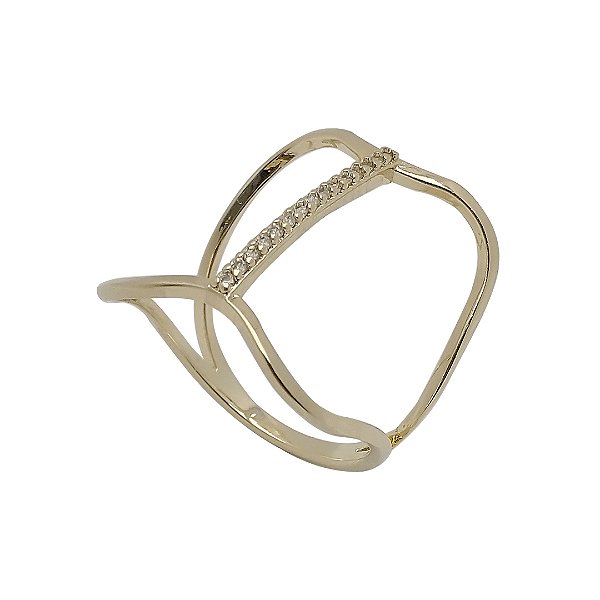 Anel folheado a ouro 18k com zircônias