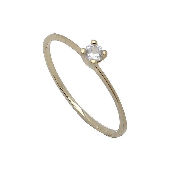Anel folheado a ouro 18k solitário com pedra zircônia
