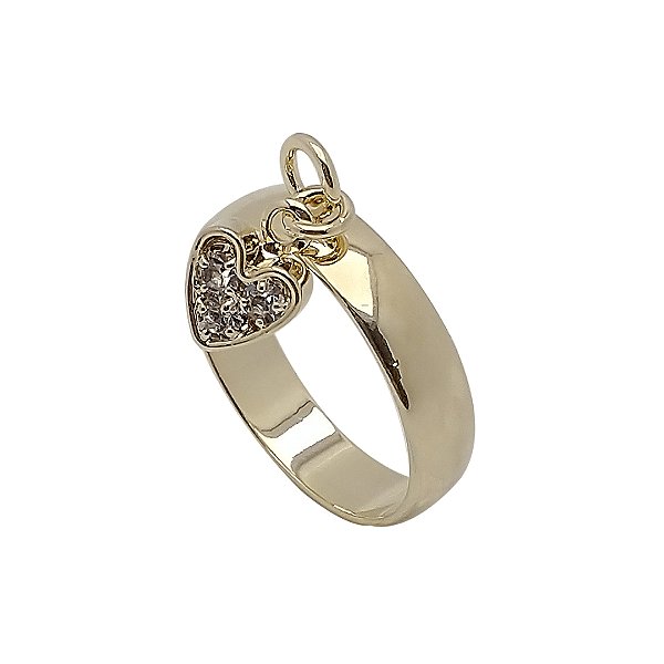 Anel folheado a ouro 18k aliança com coração strass