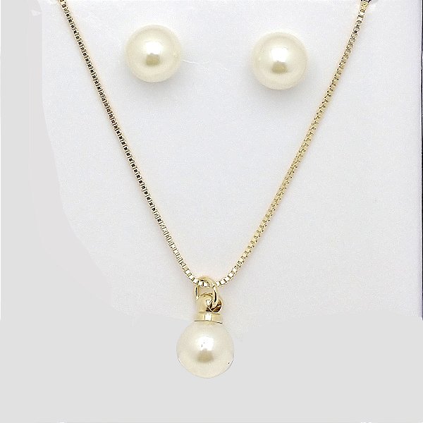 Conjunto folheado a ouro 18k pérolas