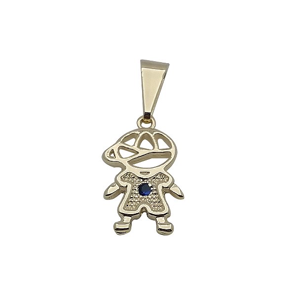 Pingente folheado a ouro 18k menino com zircônia azul
