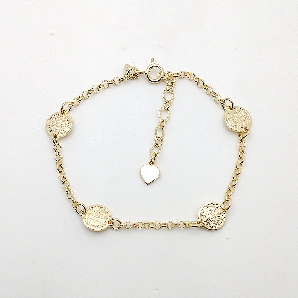 Pulseira folheado a ouro 18k medalhinhas de São Bento