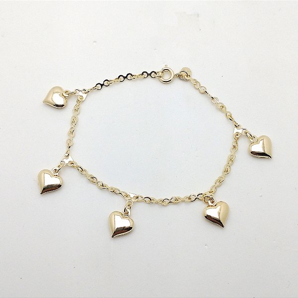 Pulseira folheado a ouro 18k corações