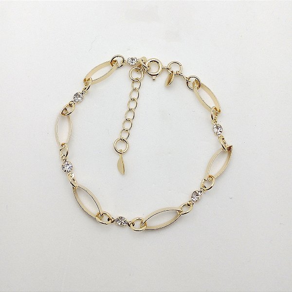 Pulseira folheado a ouro 18k com pedras cristal