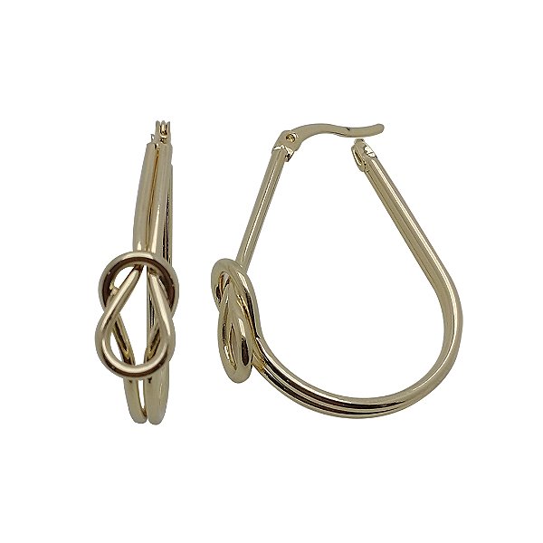 Brincos folhedos a ouro 18k argolas oval fecho faca