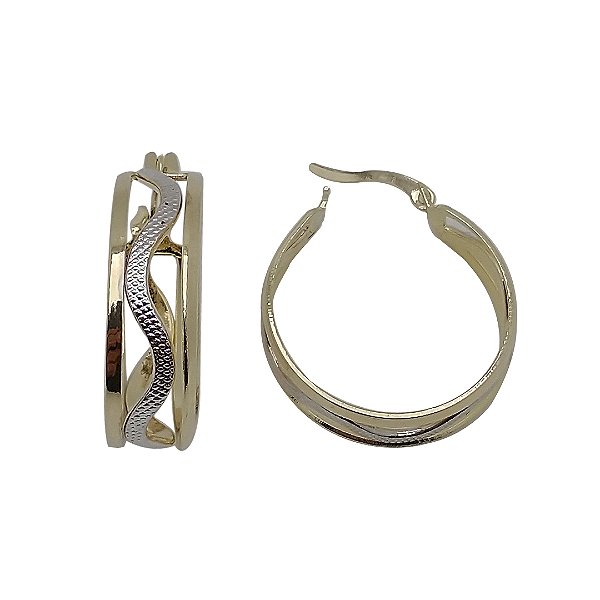 Brincos folhedos a ouro 18k argolas com detalhes rodio branco