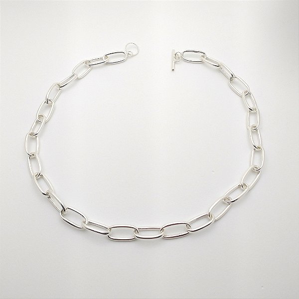 Gargantilha de prata 925 elo oval chocker fecho T