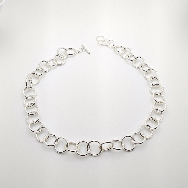 Gargantilha de prata 925 elo redondo chocker fecho T