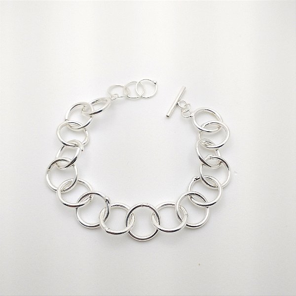 Pulseira de prata 925 elos redondos com fecho T