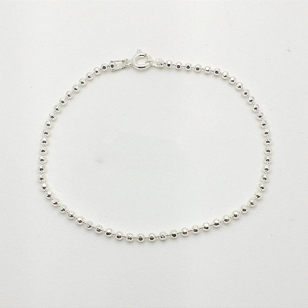Pulseira de prata 925 corrente elos bolinhas facetadas