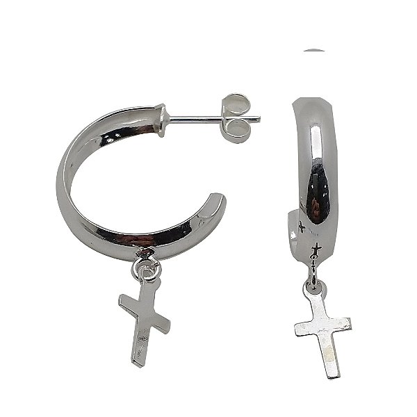 Brincoa de prata 925 argolas com cruz