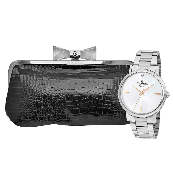 Kit Relógio Feminino Champion CN25896Y + Bolsa Preta