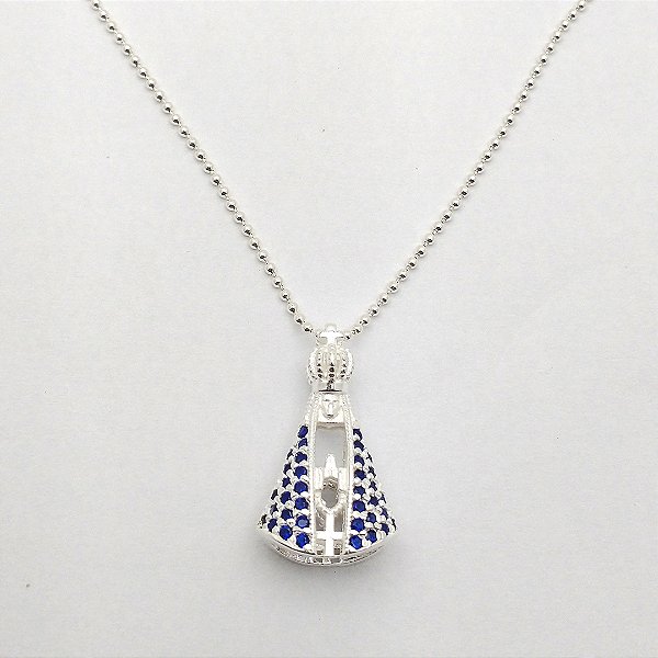 Gargantilha de prata 925  Nossa Sra Aparecida com zirõcnia
