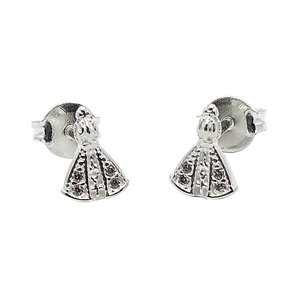 Brincos de prata 925 N.S. Aparecida mini com zircônia