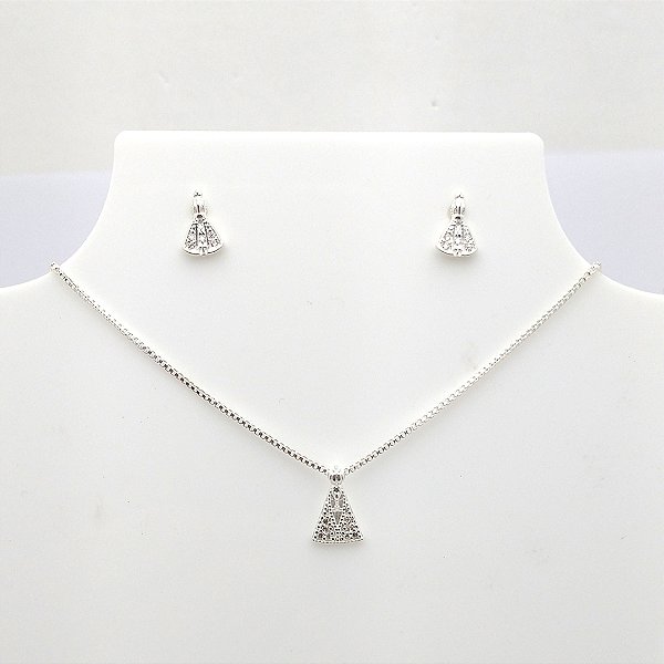 Conjunto de Prata 925 Nossa Senhora Aparecida com Zircônia