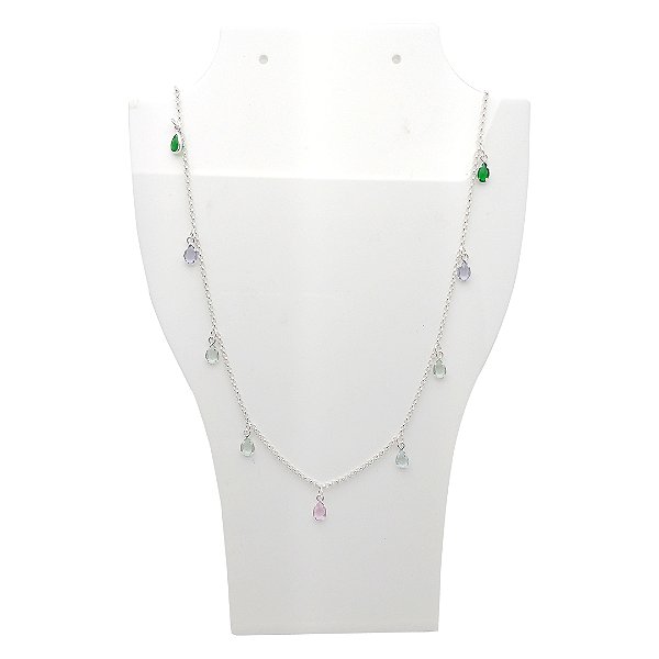 Choker de Prata 925 com 9 Zircônias Gotas Coloridas