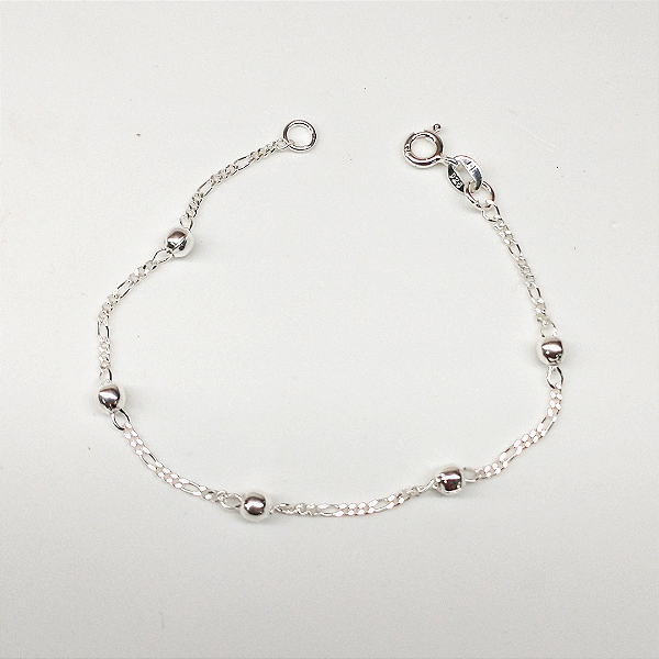 Pulseira de Prata 925 com 5 Bolinhas Infantil - 15cm