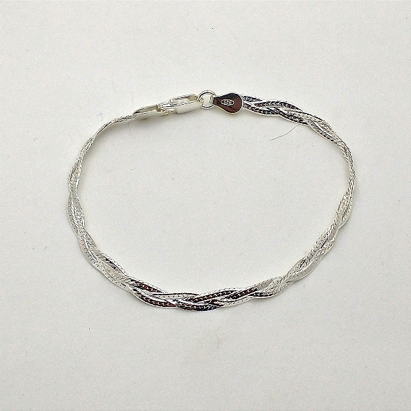 Pulseira de Prata 925 Italiana 3 Fio Trançado 18cm