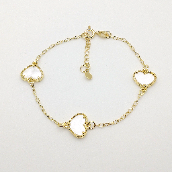 Pulseira banhado a ouro 18k coração madre pérola