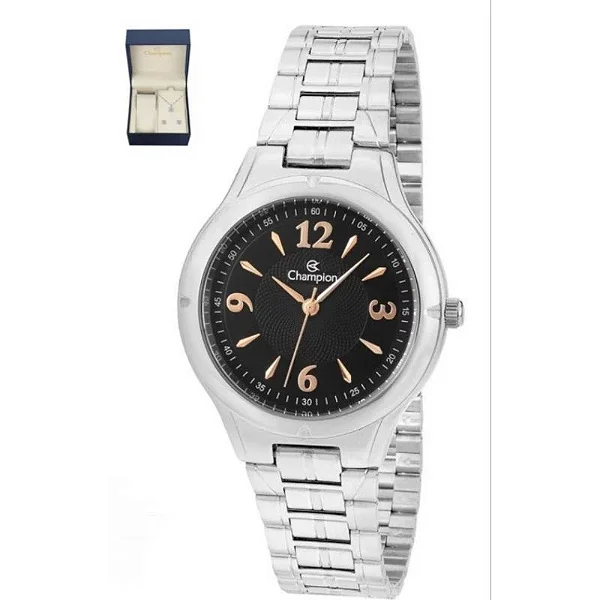 Relógio Feminino Champion Elegance CN20499D + Kit Colar e Brincos